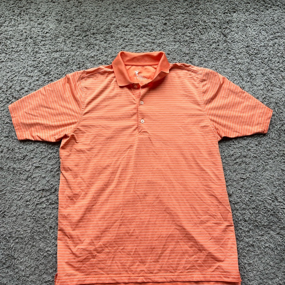 Vibrant Orange Striped Polo Shirt. Size Medium